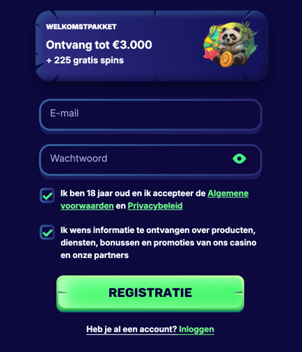 Registration at Spin Panda casino